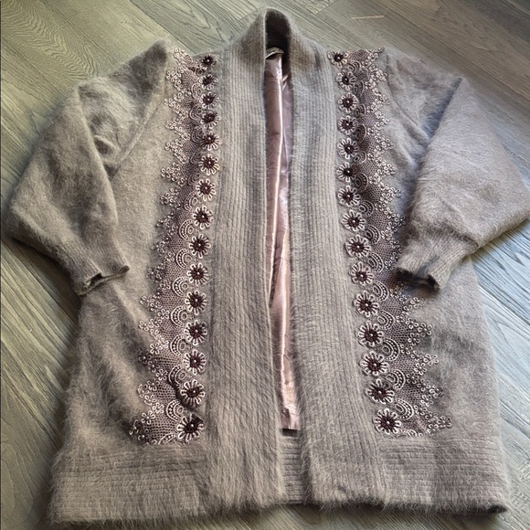 Lady Monica|Vintage 80% Angora Rabbit Hair Beaded Laced Oversized Cardigan SzM/L - Picture 2 of 15
